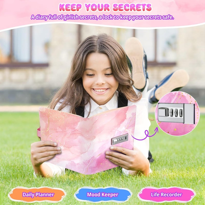 Beadsky Diary with Lock for Girls and Women, Refillable Secret Journal with Lock, Back to School Supplies for Teen Girls, Password Locked Diary Notebook, Aesthetic Journal Kit with Pen, Cute Stuff Christmas Gifts, Pink - Image 3
